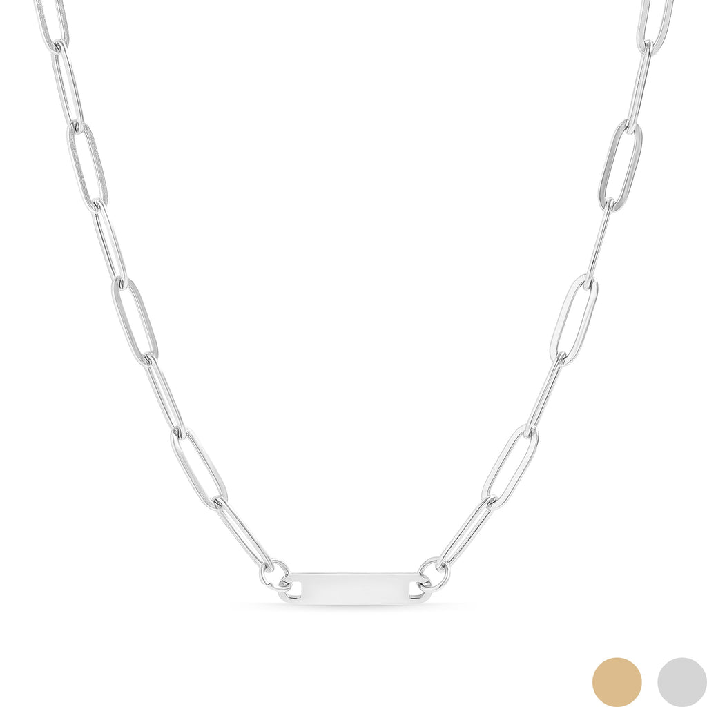 Engraved Gold Necklace – 18K Gold PVD Paperclip Chain with Engraved Bar Pendant