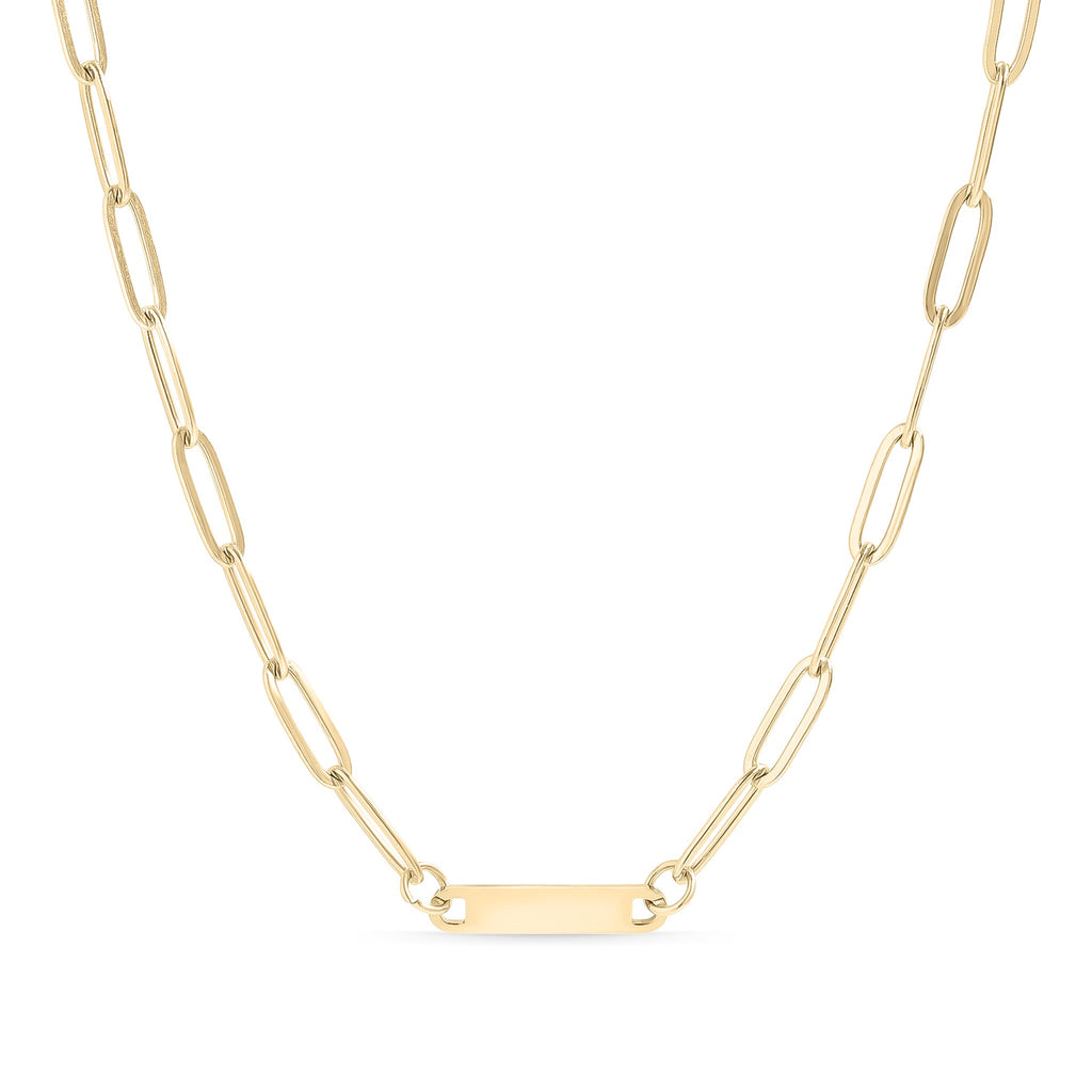 Engraved Gold Necklace – 18K Gold PVD Paperclip Chain with Engraved Bar Pendant