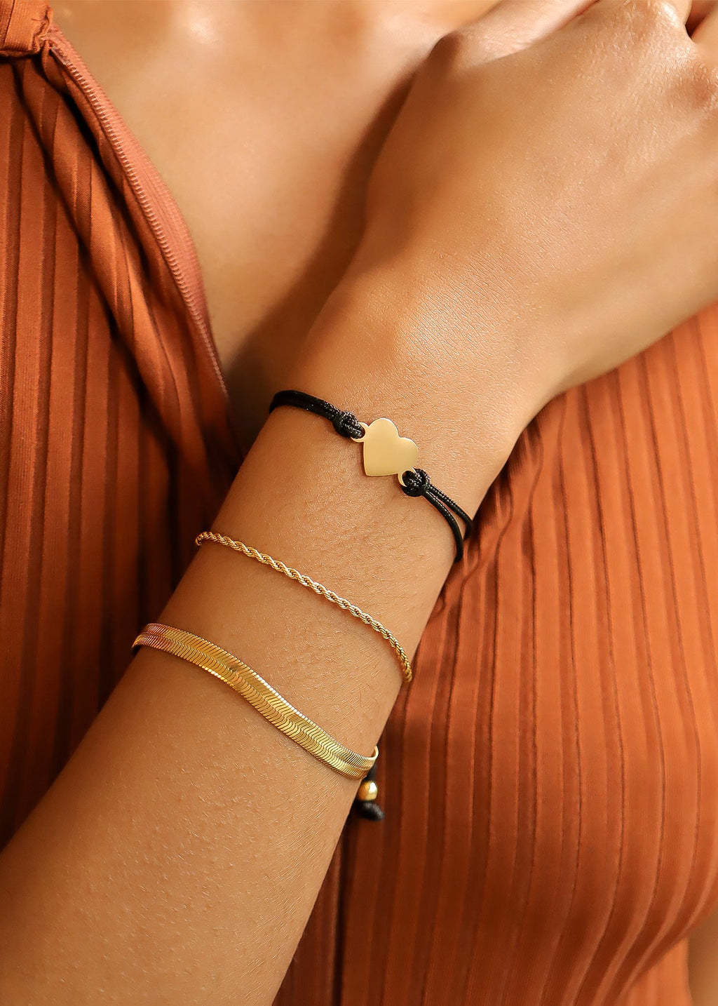 Engraved Friendship Bracelet – Adjustable 18K Gold Custom Heart Jewelry Gift