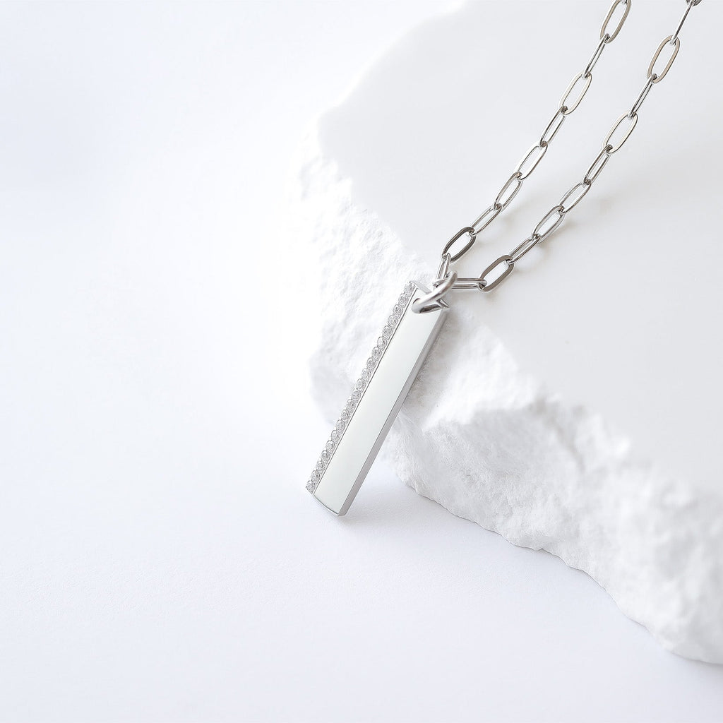 18K Gold CZ Pendant – Modern Gold Bar Pendant with CZ Stone Necklace