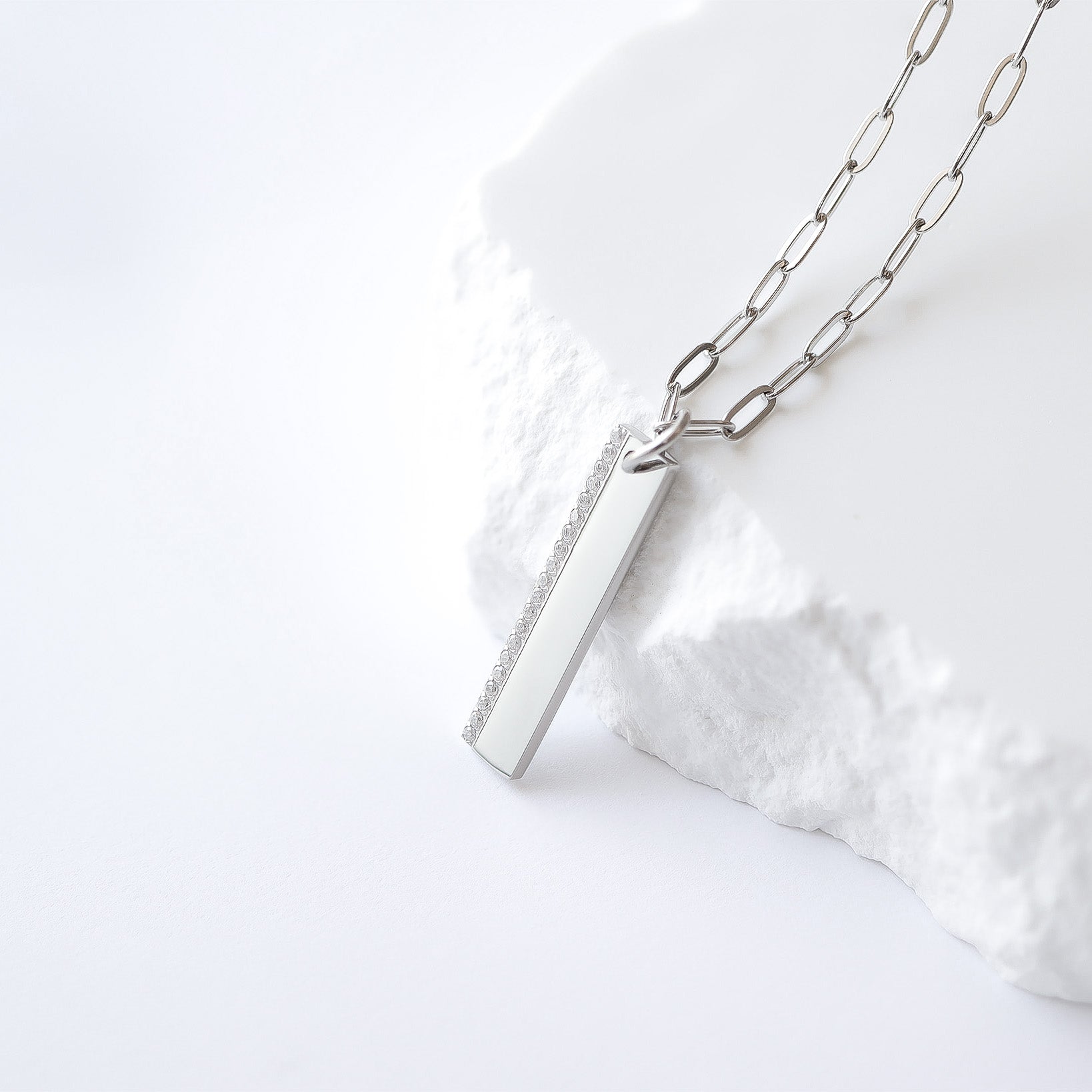 18K Gold CZ Pendant – Modern Gold Bar Pendant with CZ Stone Necklace