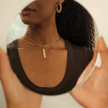 18K Gold PVD Stainless Steel Vertical CZ Blank Bar Pendant