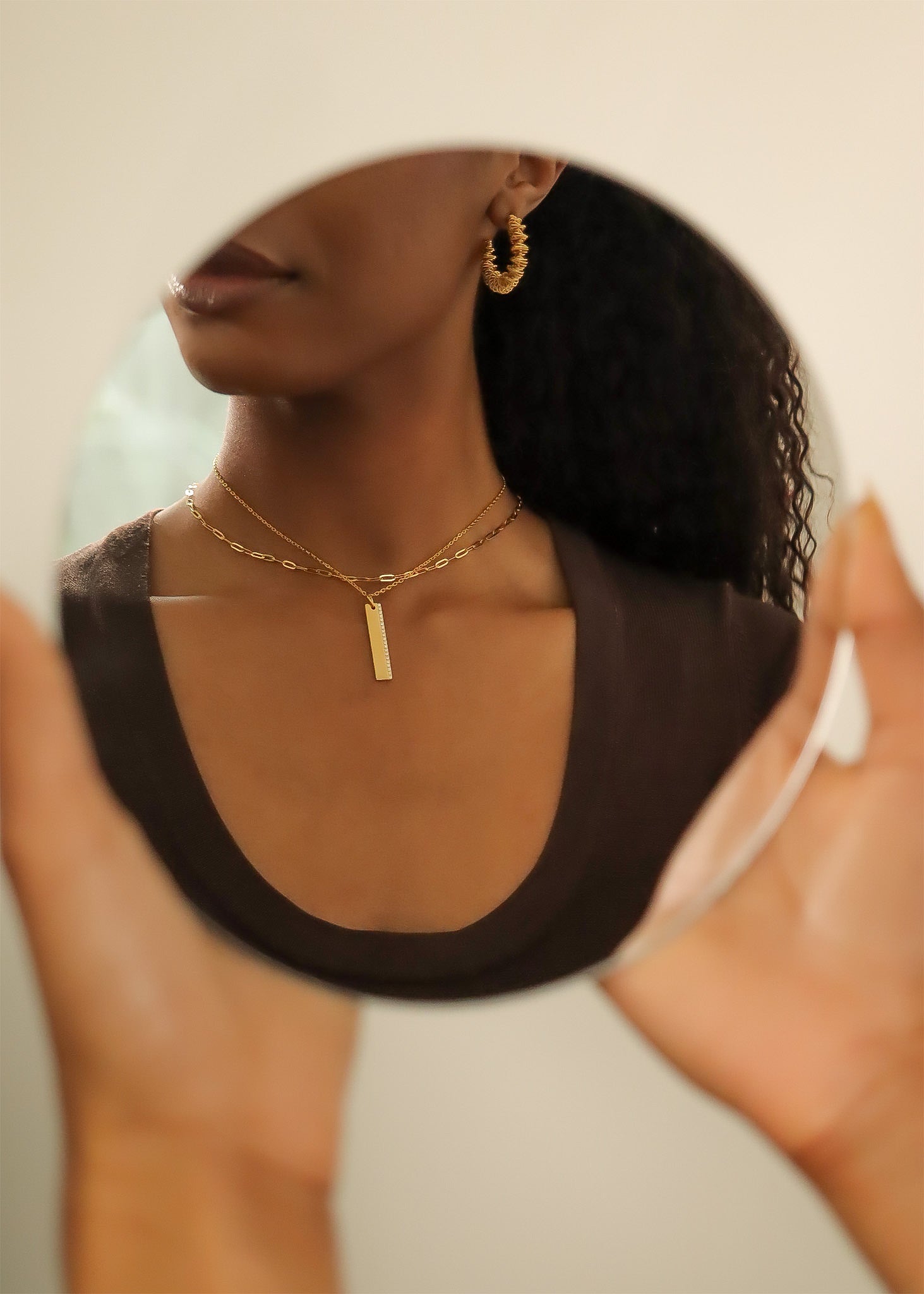18K Gold CZ Pendant – Modern Gold Bar Pendant with CZ Stone Necklace