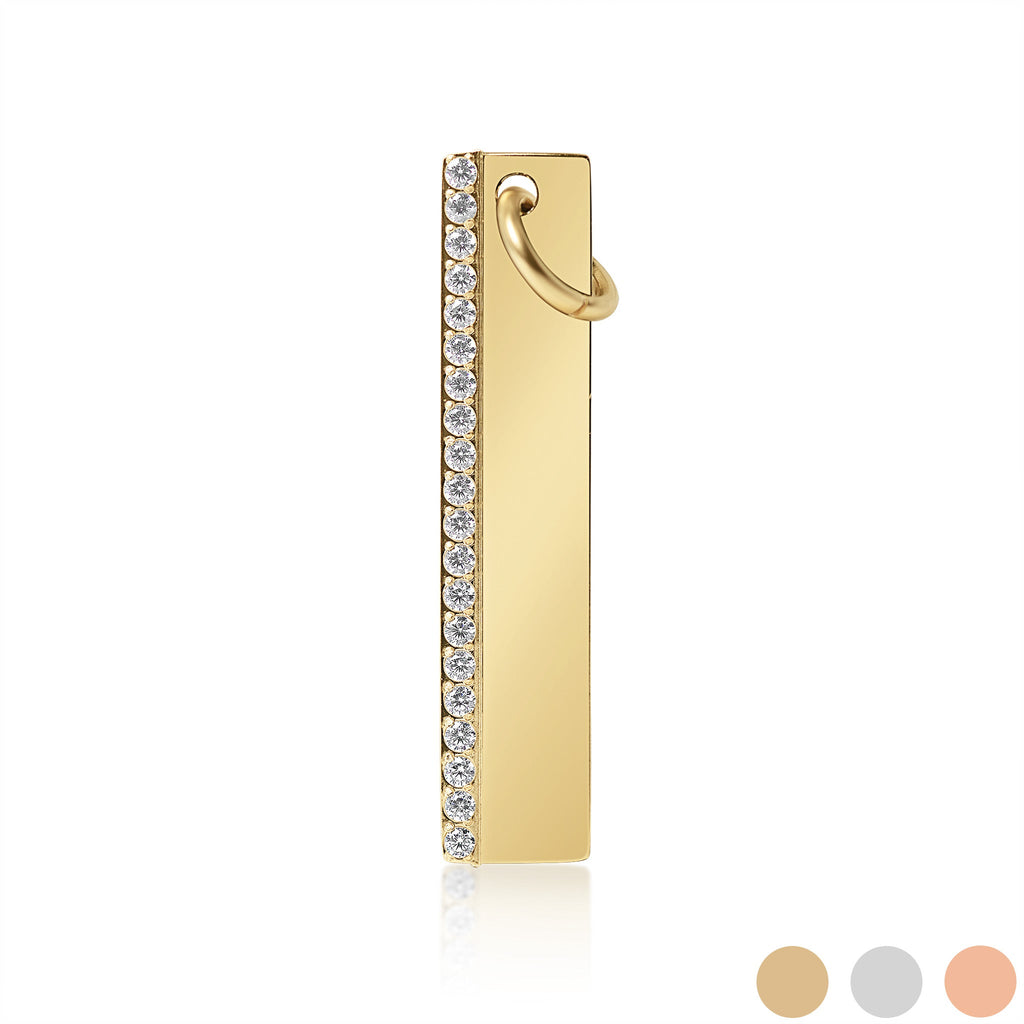 18K Gold CZ Pendant – Modern Gold Bar Pendant with CZ Stone Necklace