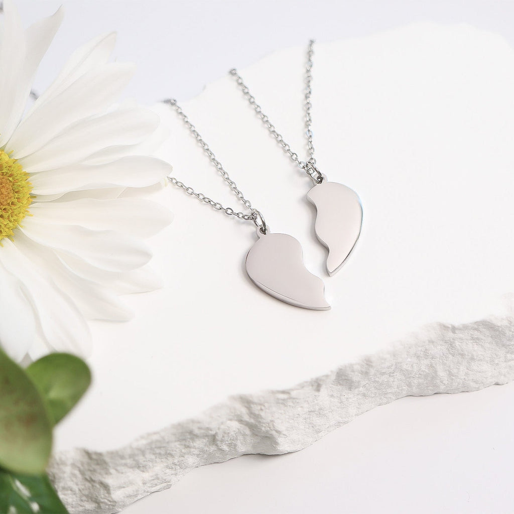 Engraved Heart Necklace – 18K Gold PVD Coated Break Apart Pendant Set