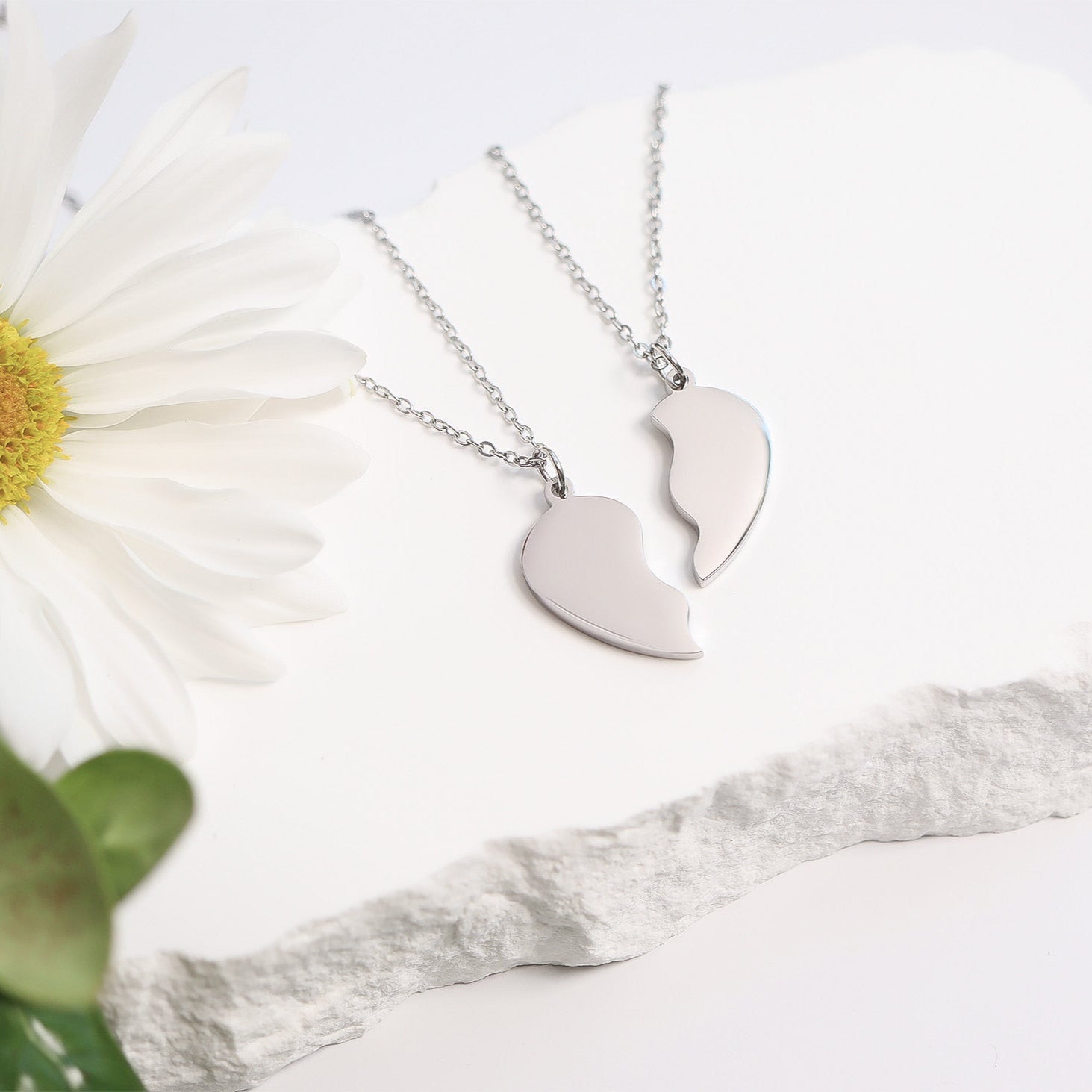 Engraved Heart Necklace – 18K Gold PVD Coated Break Apart Pendant Set