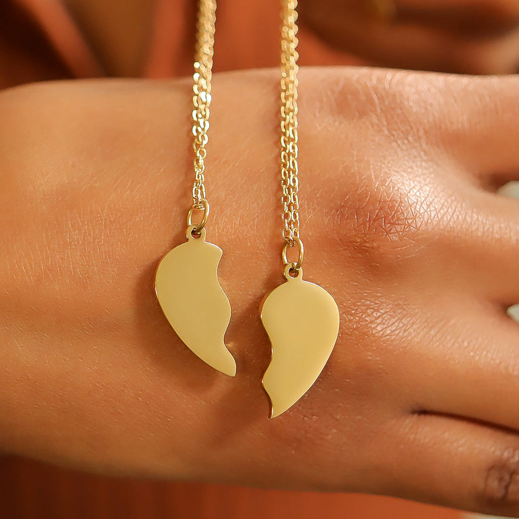 Engraved Heart Necklace – 18K Gold PVD Coated Break Apart Pendant Set