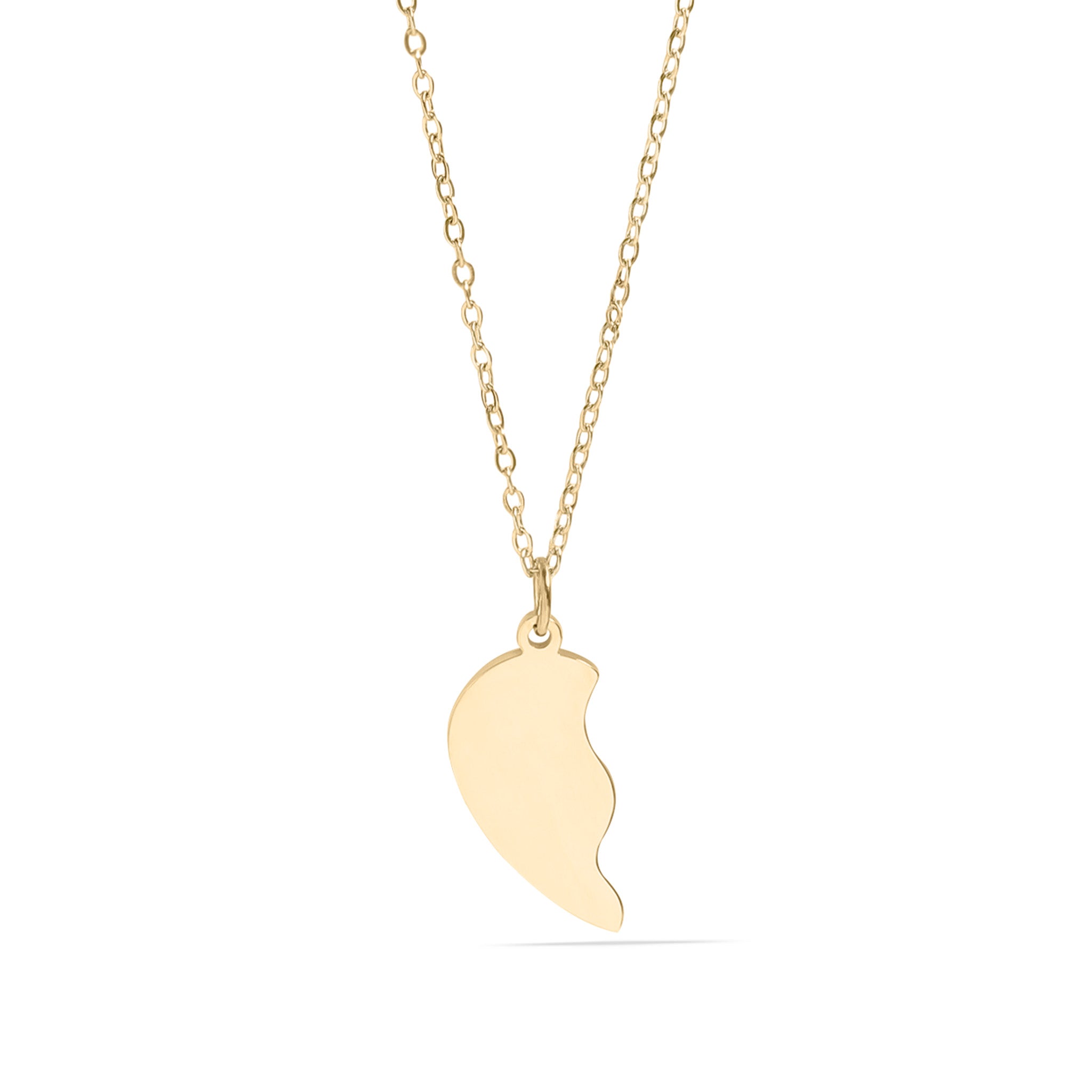 Break Apart Engravable Heart Necklace Set Left Gold