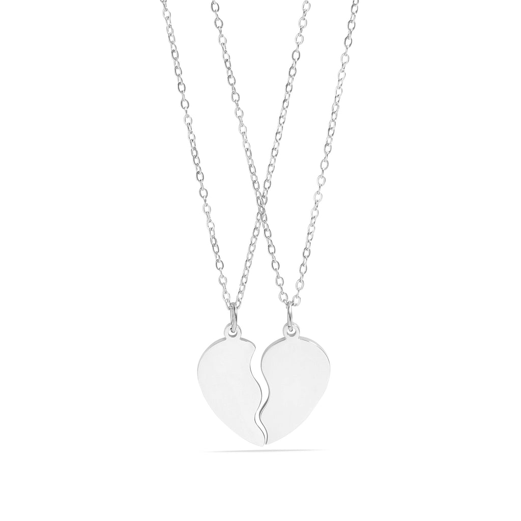 Break Apart Engravable Heart Necklace Set