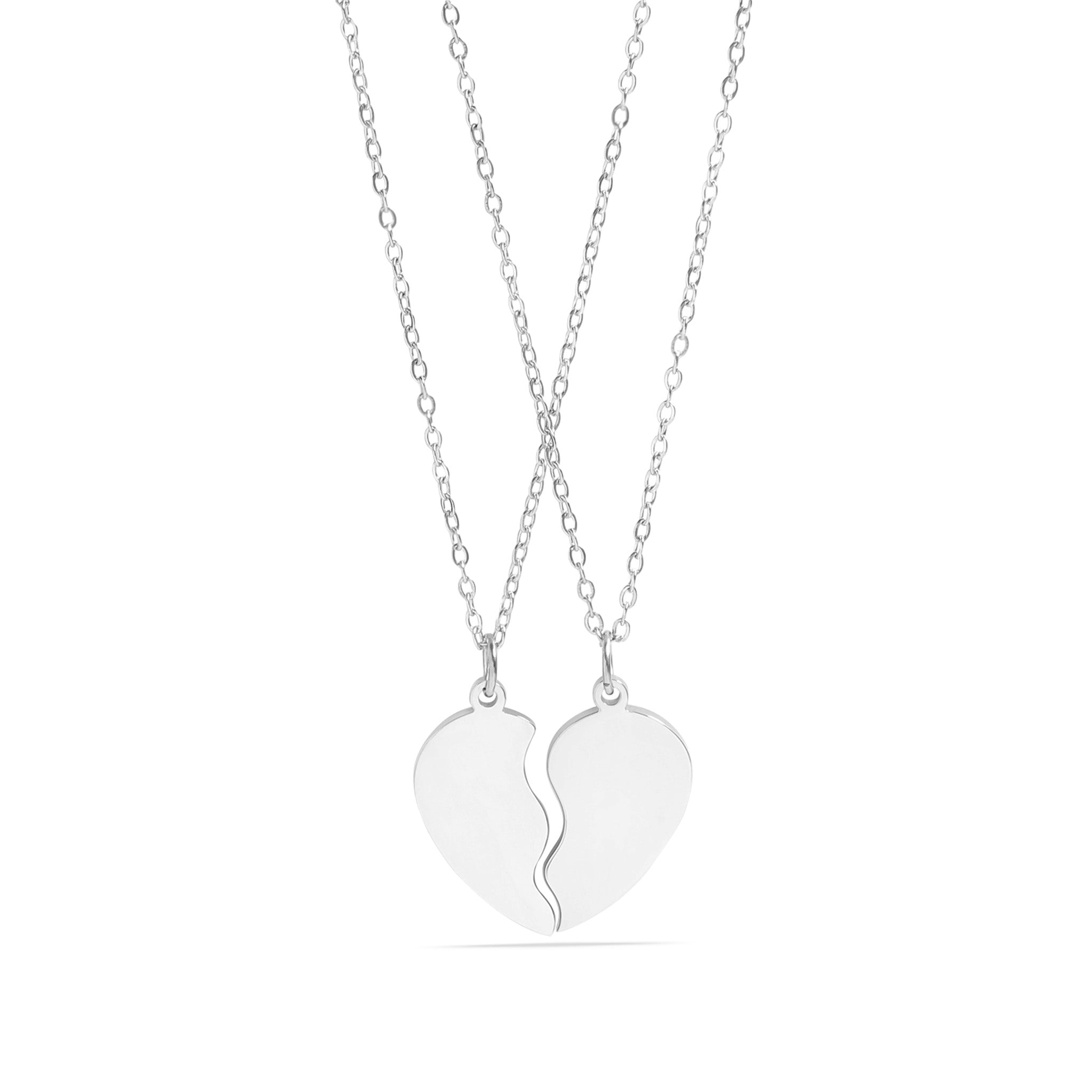 Break Apart Engravable Heart Necklace Set