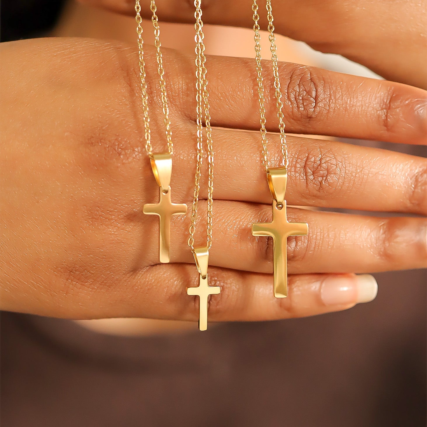 Engraved Cross Necklace – 18K Gold PVD Stainless Steel Pendant | Durable, Hypoallergenic