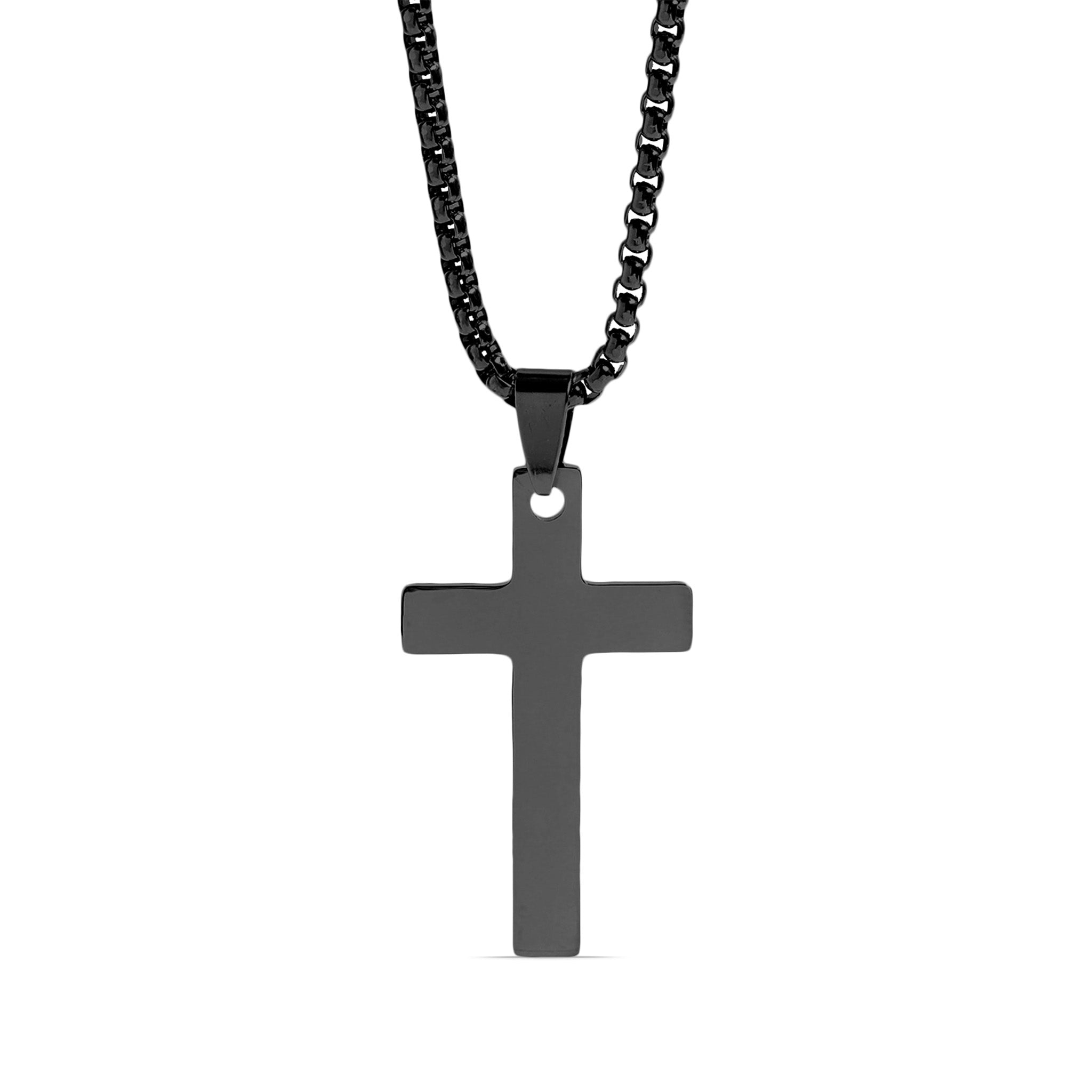 Gold Cross Pendant - 18K PVD Stainless Steel With Rounded Box Chain Necklace