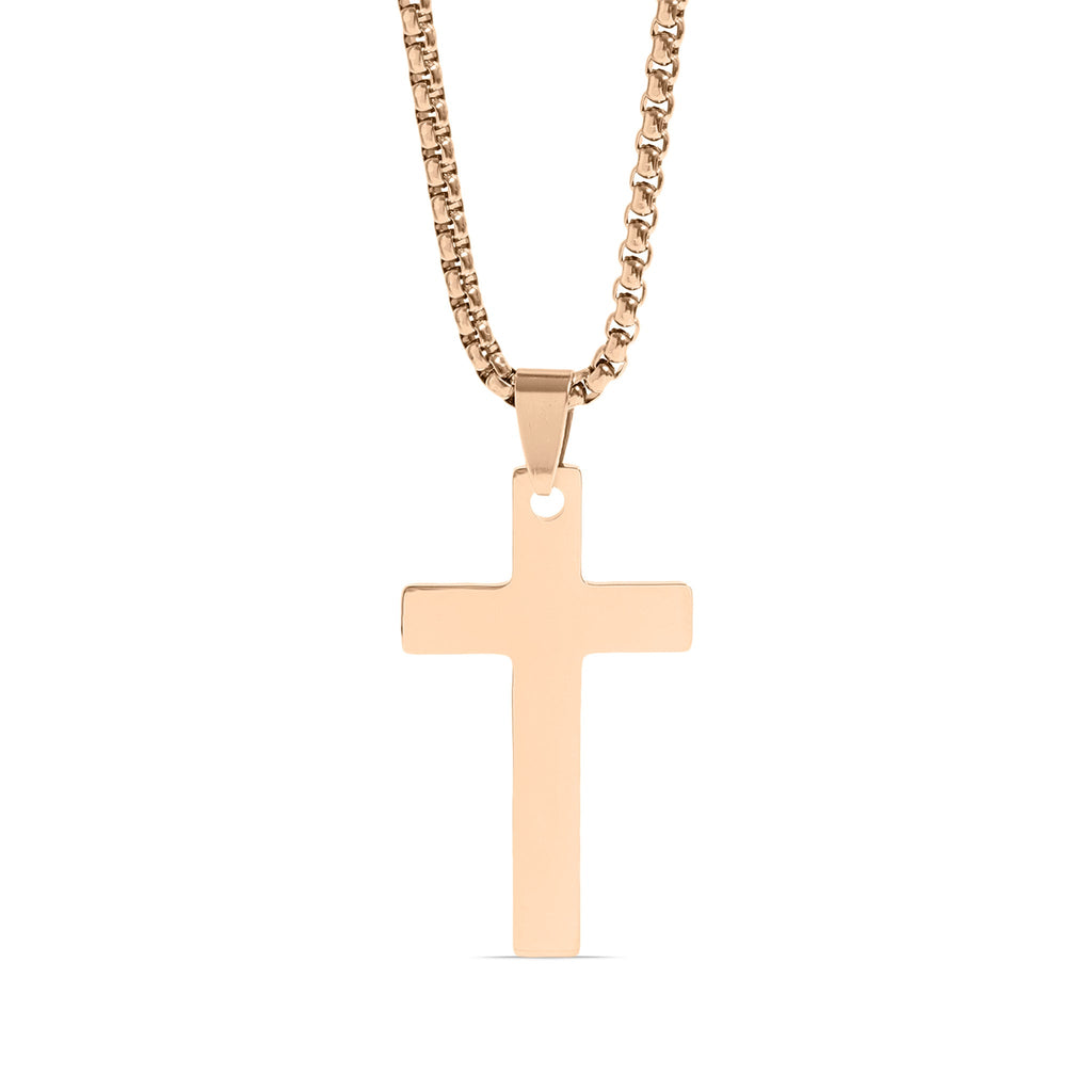 Gold Cross Pendant - 18K PVD Stainless Steel With Rounded Box Chain Necklace