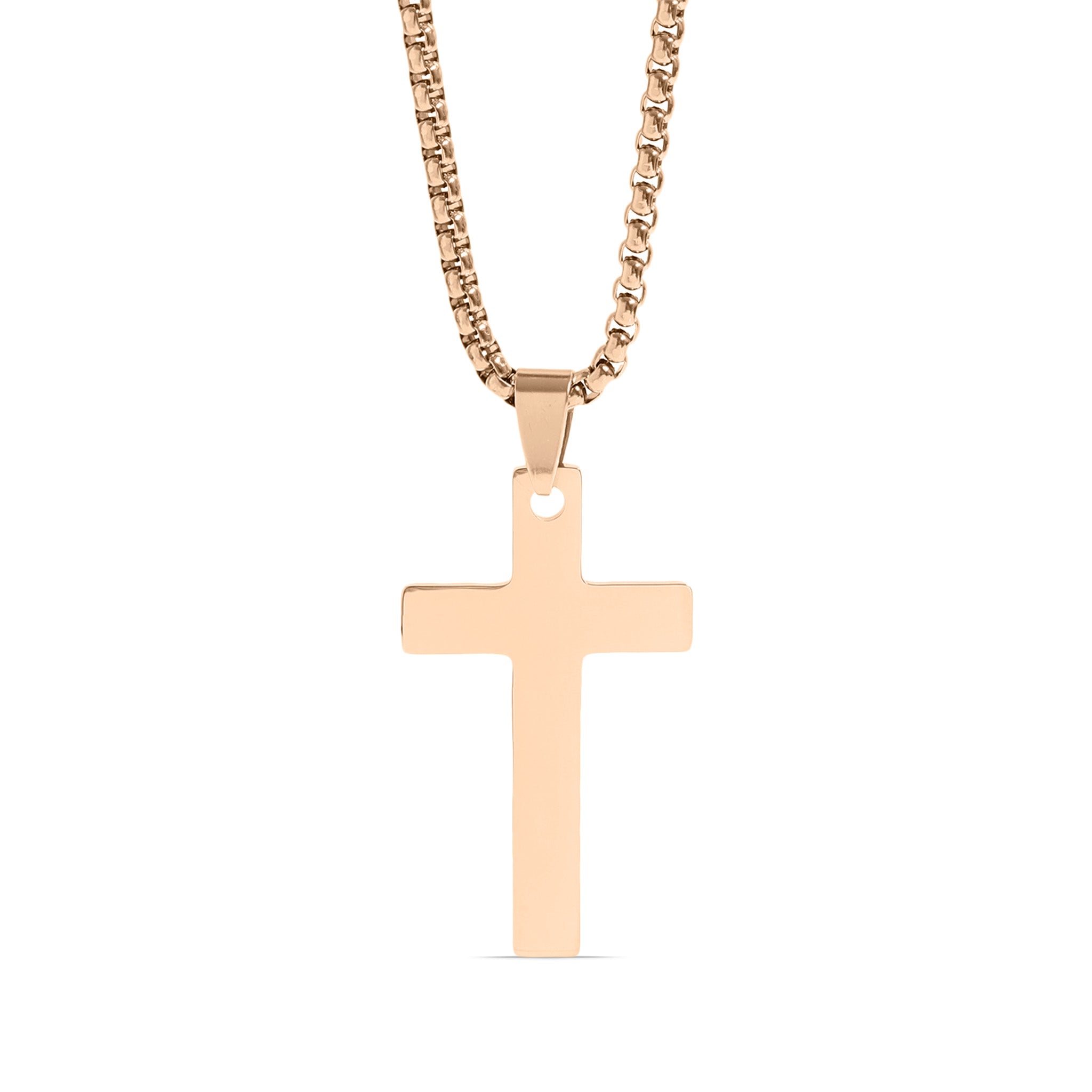 Gold Cross Pendant - 18K PVD Stainless Steel With Rounded Box Chain Necklace