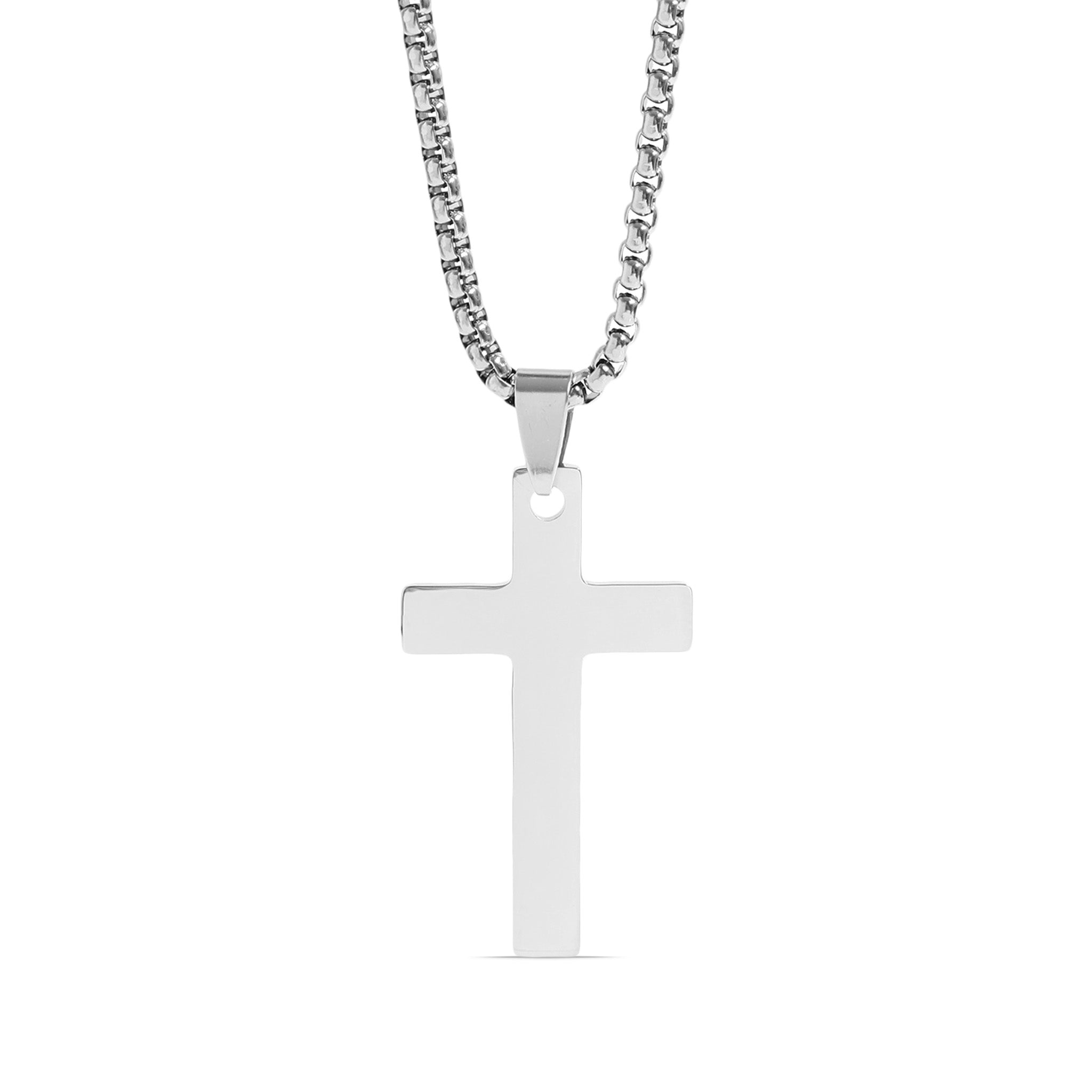 Gold Cross Pendant - 18K PVD Stainless Steel With Rounded Box Chain Necklace