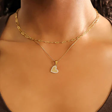 18K Gold PVD Stainless Steel CZ Heart Charm