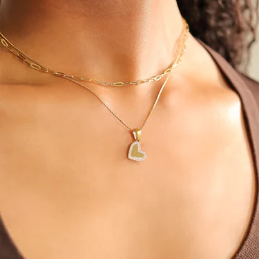 18K Gold PVD Stainless Steel CZ Heart Charm