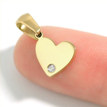18K Gold PVD Stainless Steel CZ Accent Heart Charm