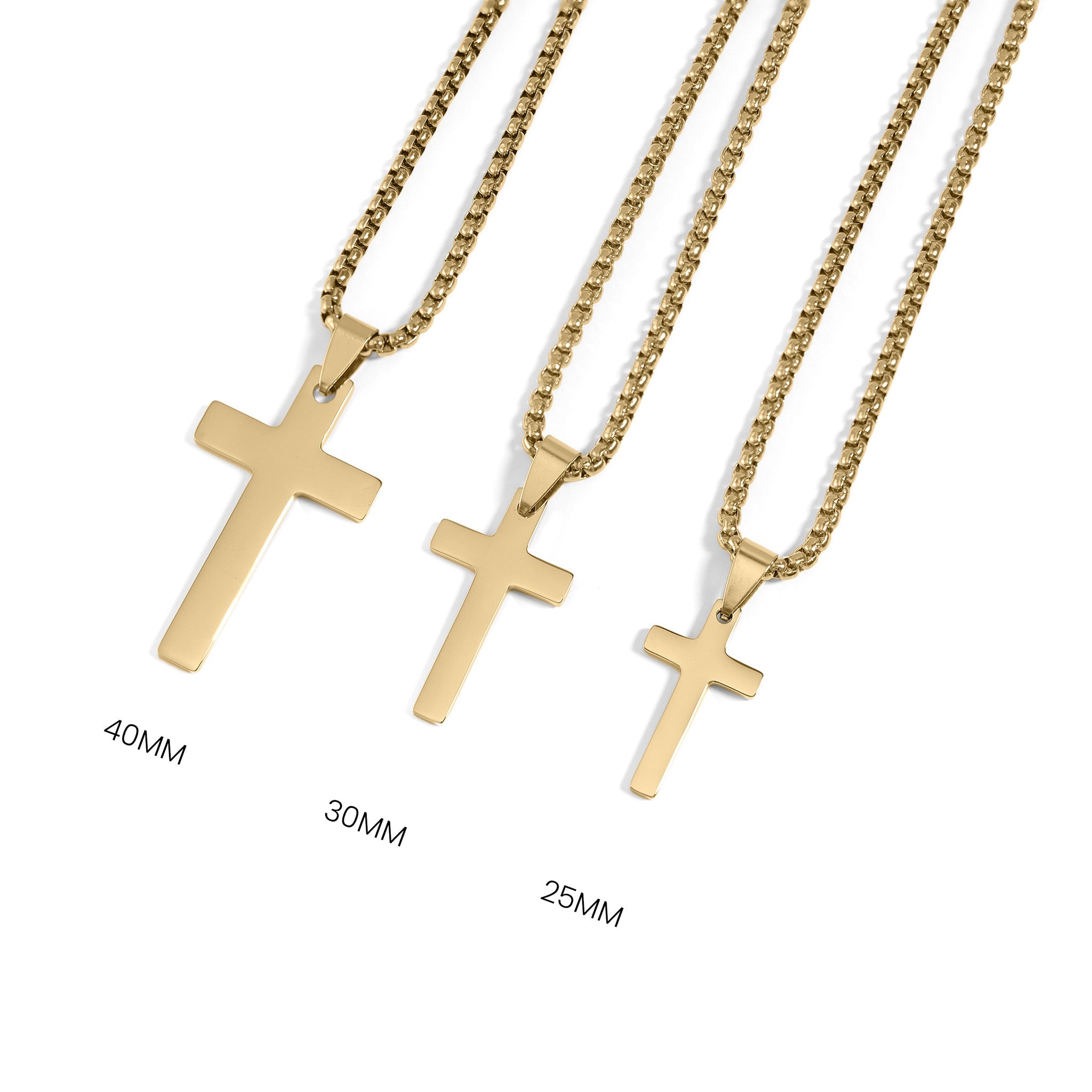 Gold Cross Pendant – 18K PVD Stainless Steel Necklace With Rounded Box Chain