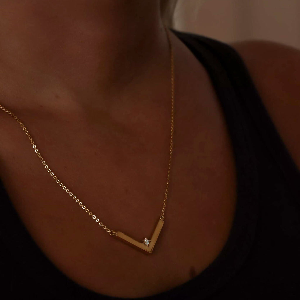 18K PVD Pendant Necklace - Stainless Steel V-Shaped Engraved Jewelry Blanks