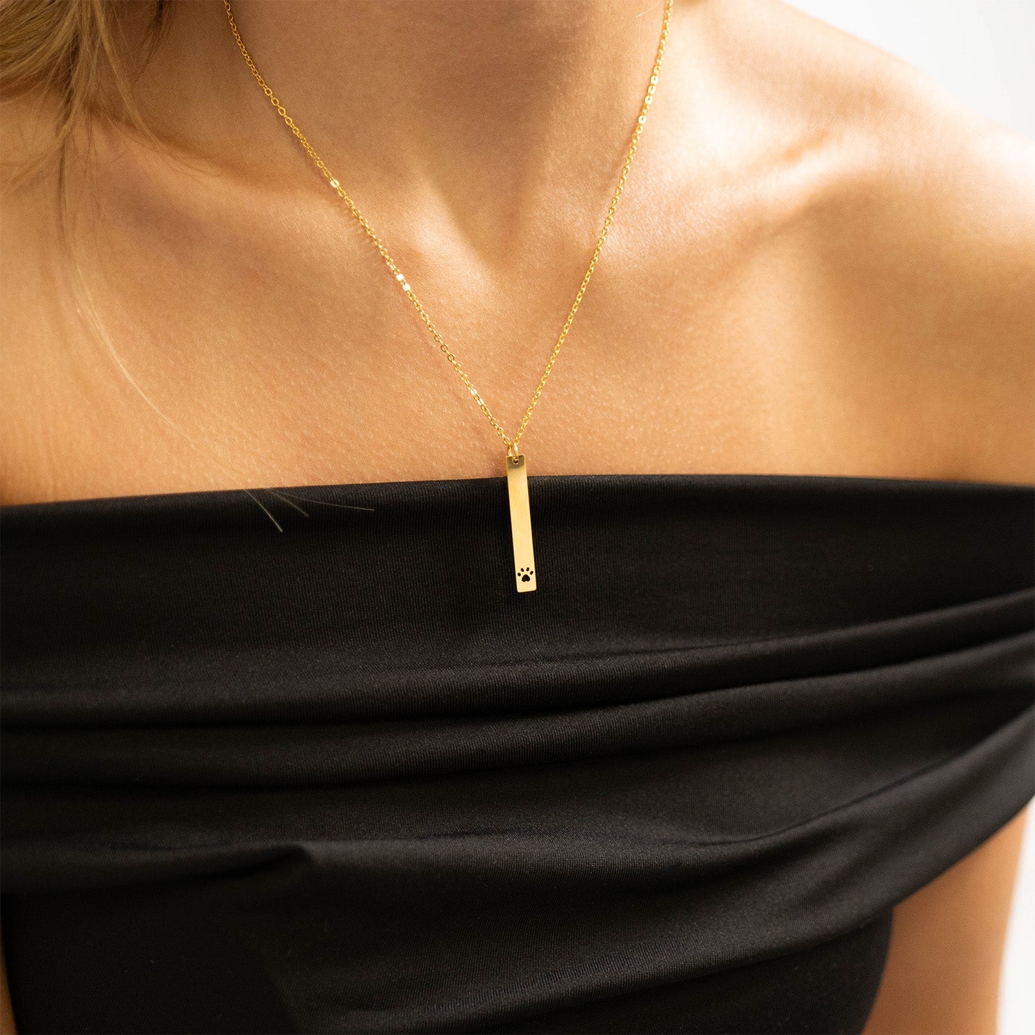 Paw Print Cutout Vertical Blank Bar Necklace