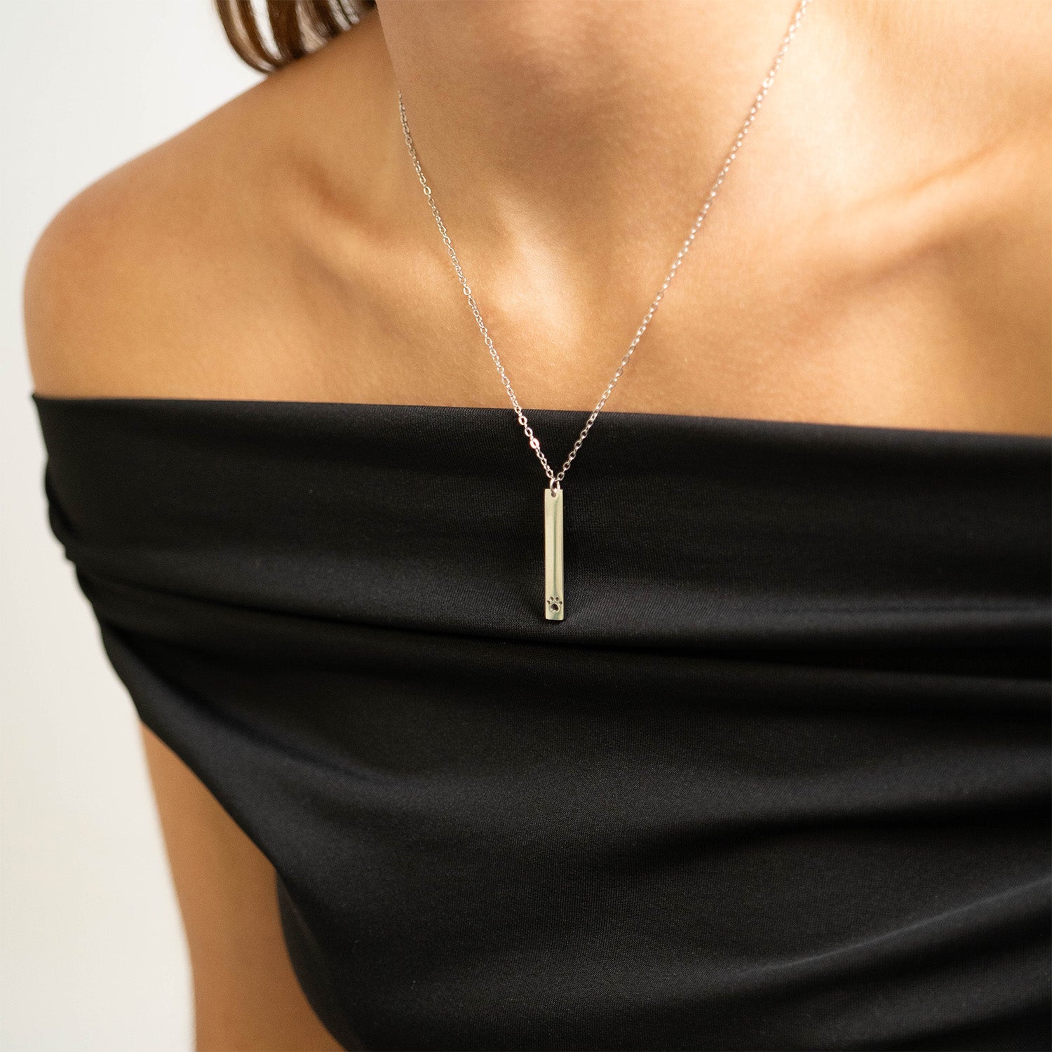 Paw Print Cutout Vertical Blank Bar Necklace
