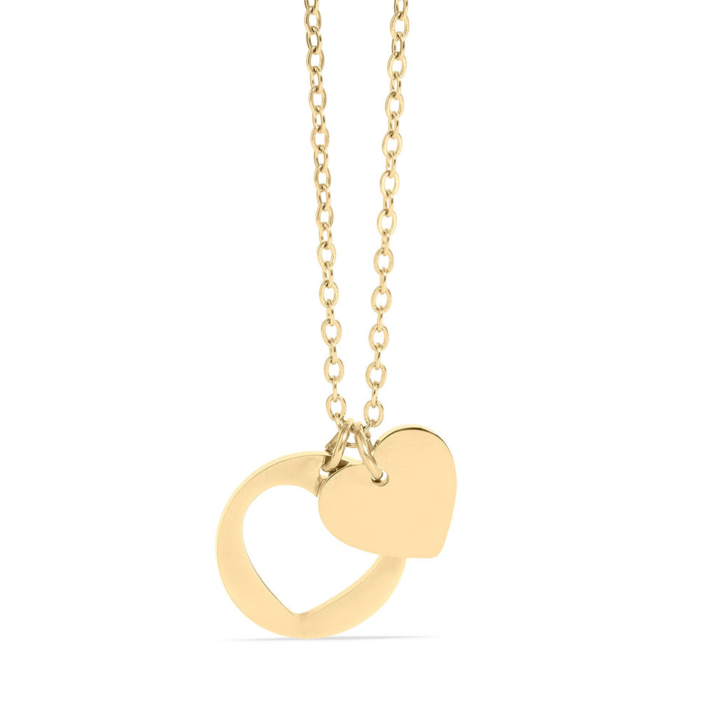 18K Gold Heart Necklace – Stainless Steel Jewelry with Heart Cutout Pendant & 2" Extension