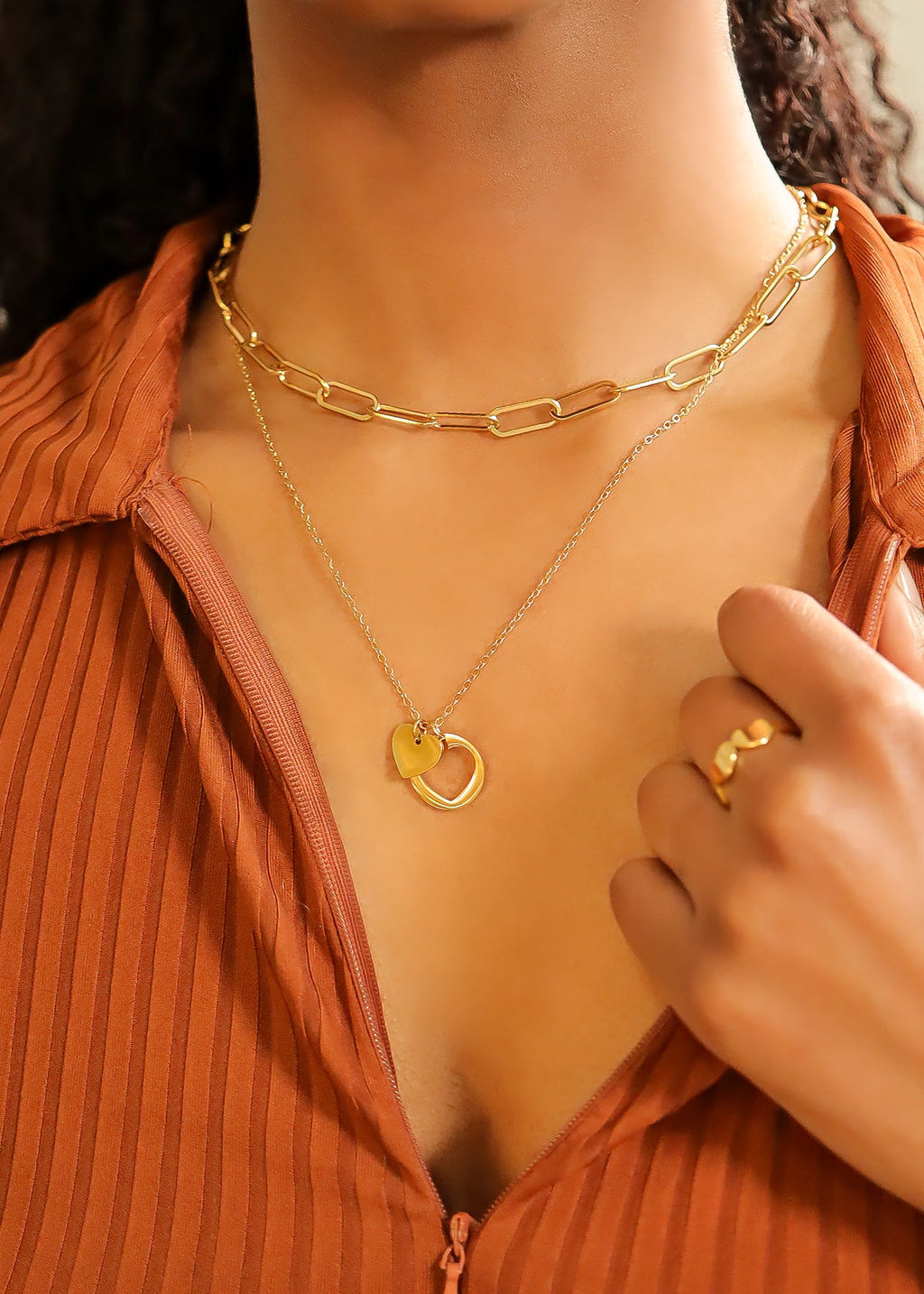 18K Gold Heart Necklace – Stainless Steel Jewelry with Heart Cutout Pendant & 2" Extension