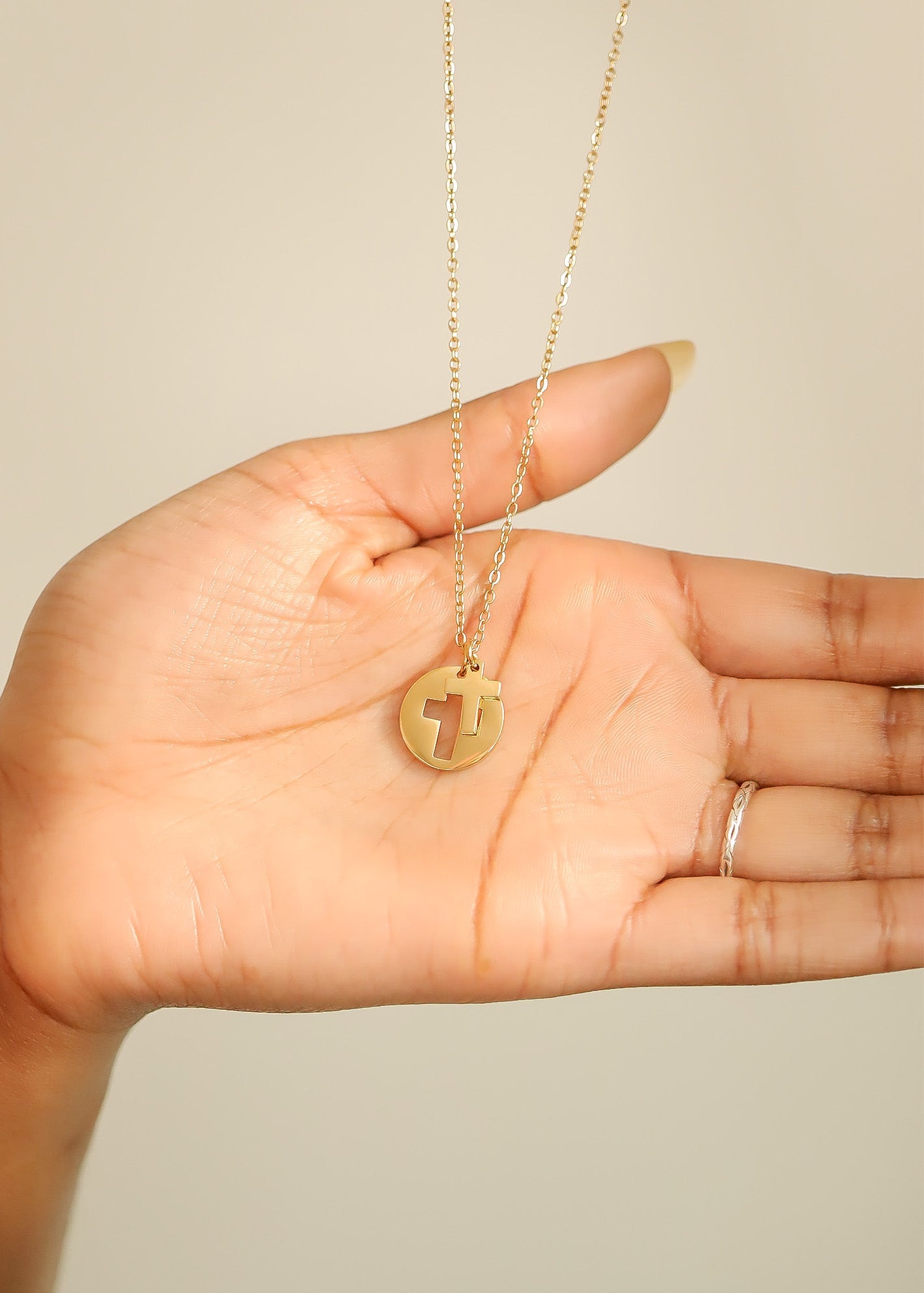 Gold Cross Necklace – 18K PVD Stainless Steel Cutout Cross Charm Pendant