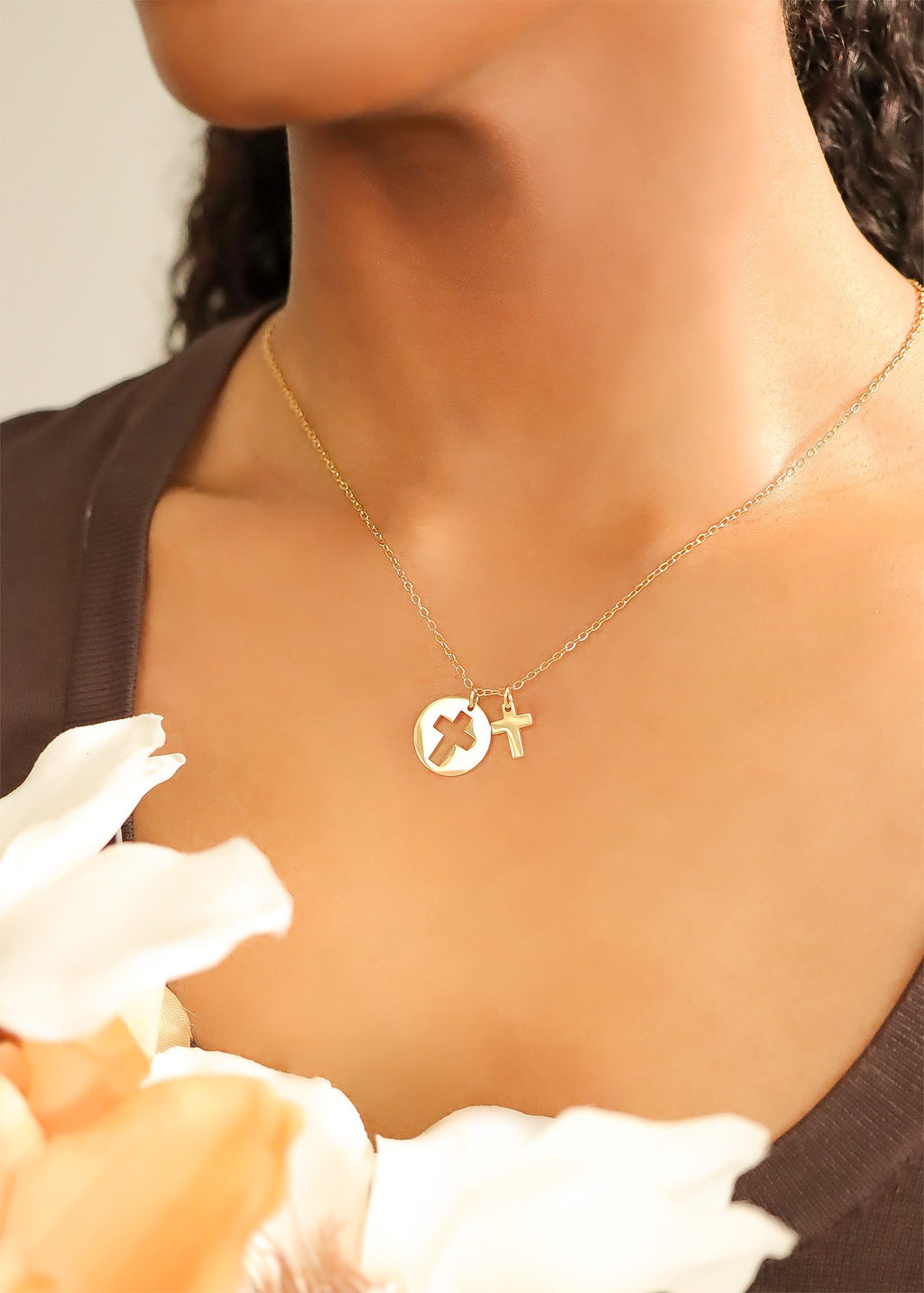 Gold Cross Necklace – 18K PVD Stainless Steel Cutout Cross Charm Pendant