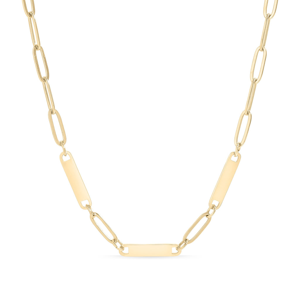 18K Gold PVD Stainless Steel Engravable Paperclip 3 Bar Necklace / SBB0313