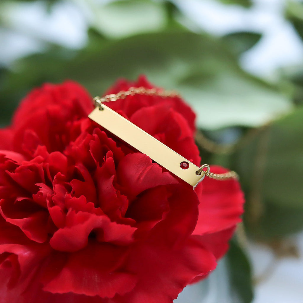 Birthstone Bar Necklace – 18K Gold Stainless Steel Durable Engraved Jewelry Gift