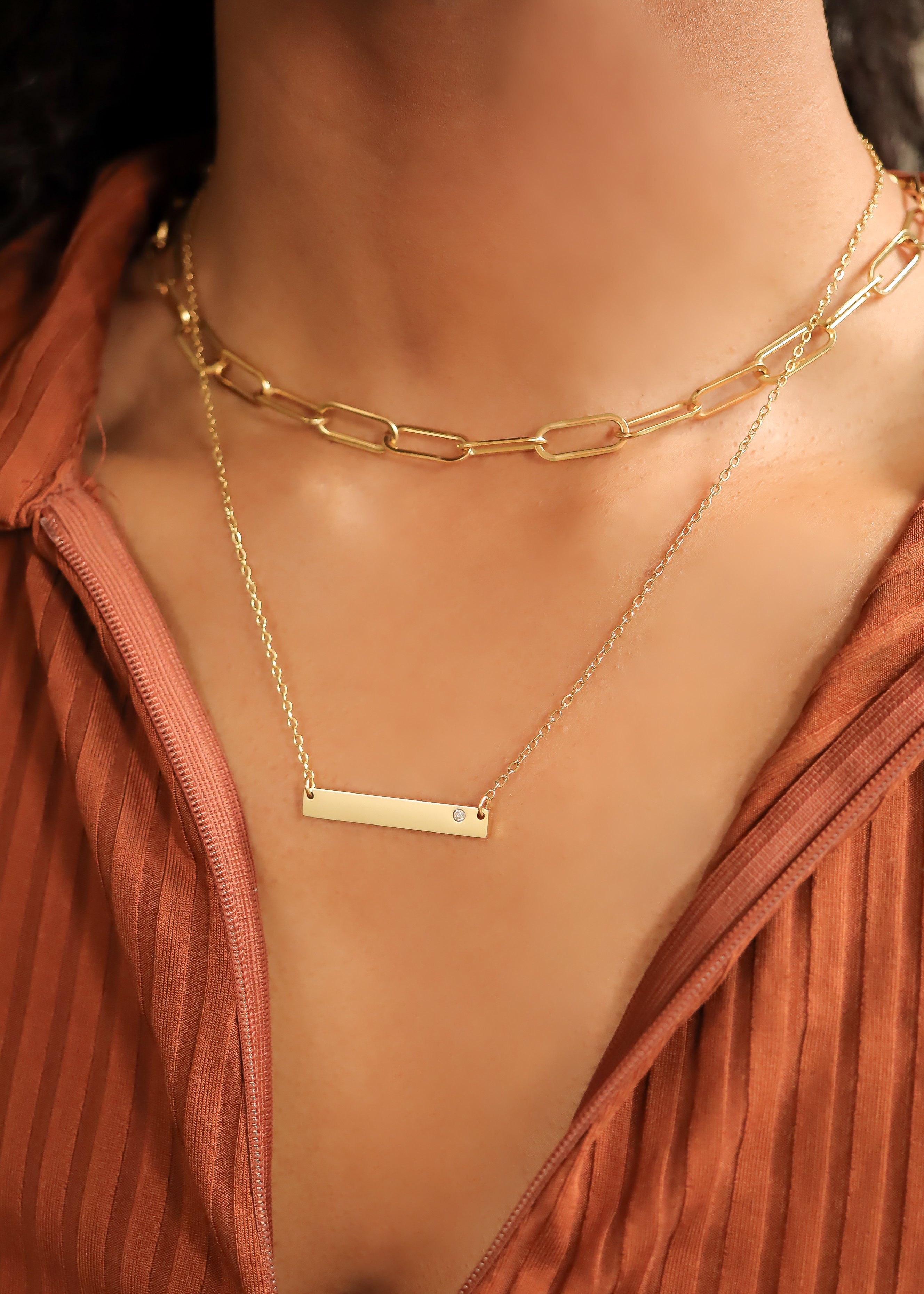 Birthstone Bar Necklace – 18K Gold Stainless Steel Durable Engraved Jewelry Gift
