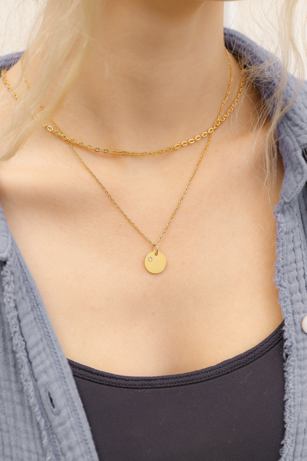 18K Gold Birthstone Charm - Engraved Stainless Steel CZ Pendant, Custom Gold PVD Coated