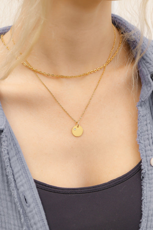 18K Gold Birthstone Charm - Engraved Stainless Steel CZ Pendant, Custom Gold PVD Coated