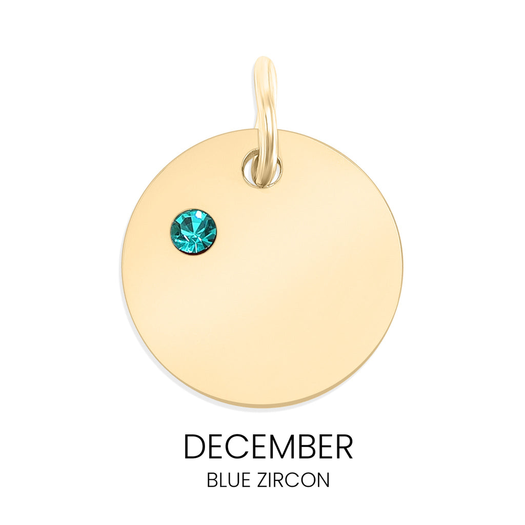 Birthstone Circle Charm - Durable Stainless Steel Pendant | Gold Plated CZ Jewelry