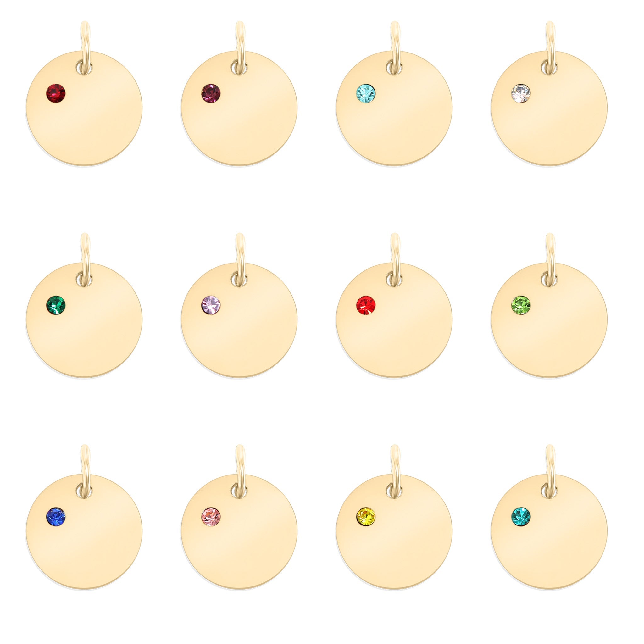 Birthstone Circle Charm - Durable Stainless Steel Pendant | Gold Plated CZ Jewelry