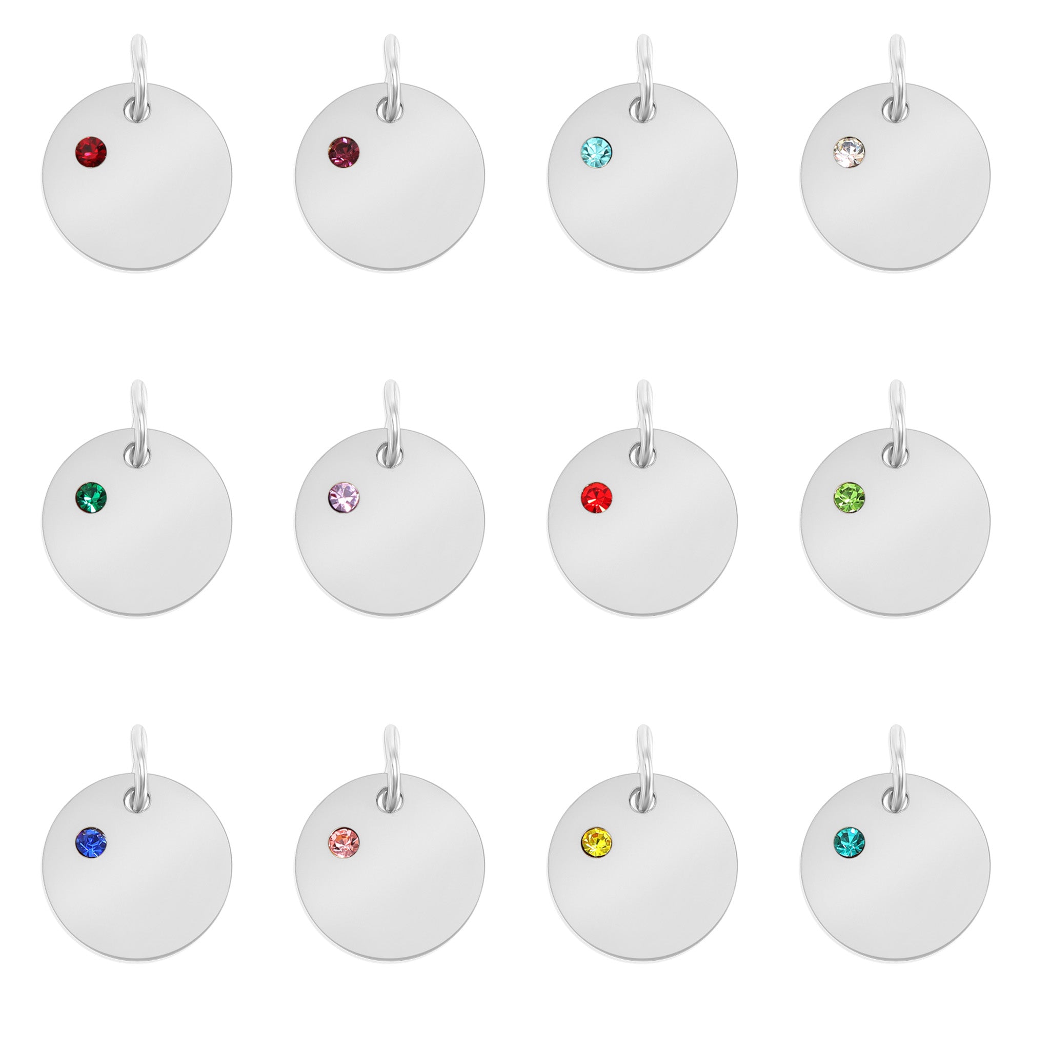 CZ Birthstone Pendant – Durable Stainless Steel Round Pendant Blank for Custom Engraved Jewelry