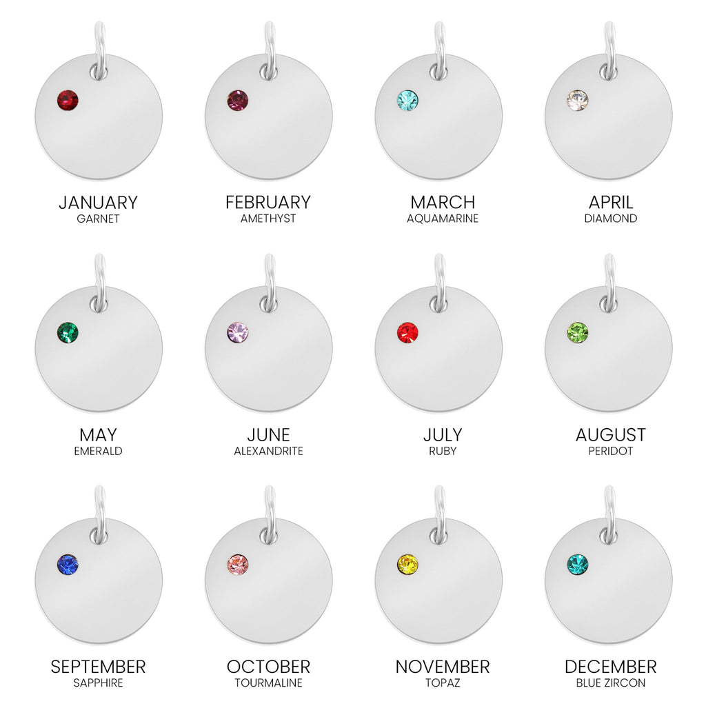 CZ Birthstone Pendant – Durable Stainless Steel Round Pendant Blank for Custom Engraved Jewelry