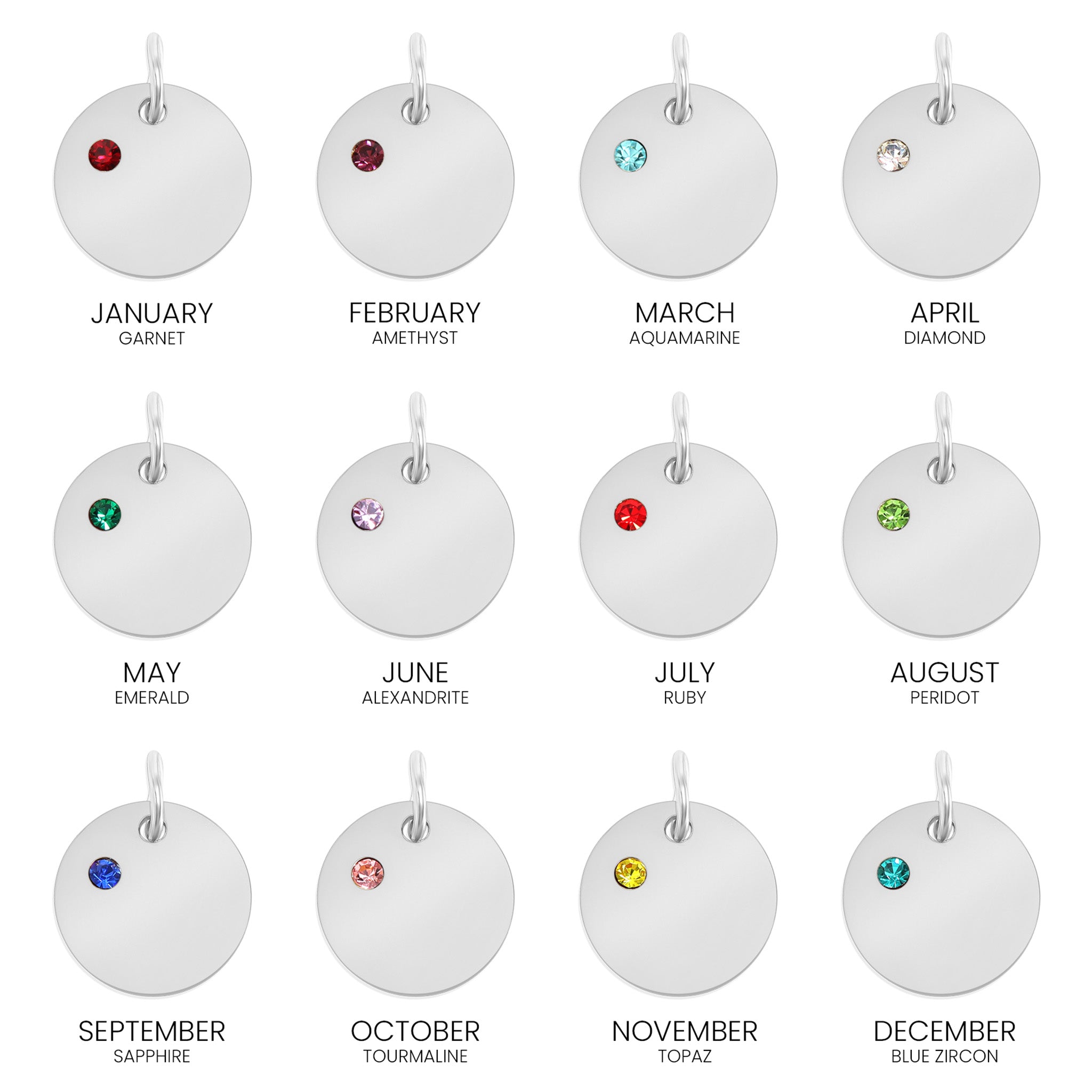 CZ Birthstone Pendant – Durable Stainless Steel Round Pendant Blank for Custom Engraved Jewelry