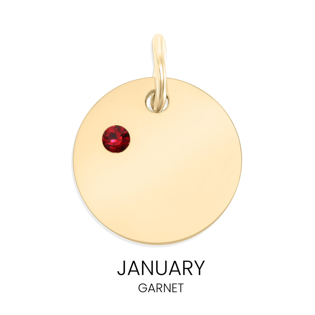 Birthstone Circle Charm - Durable Stainless Steel Pendant | Gold Plated CZ Jewelry