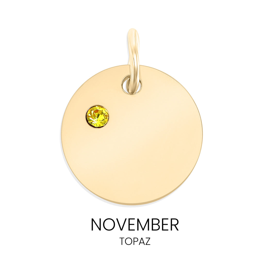 Birthstone Circle Charm - Durable Stainless Steel Pendant | Gold Plated CZ Jewelry