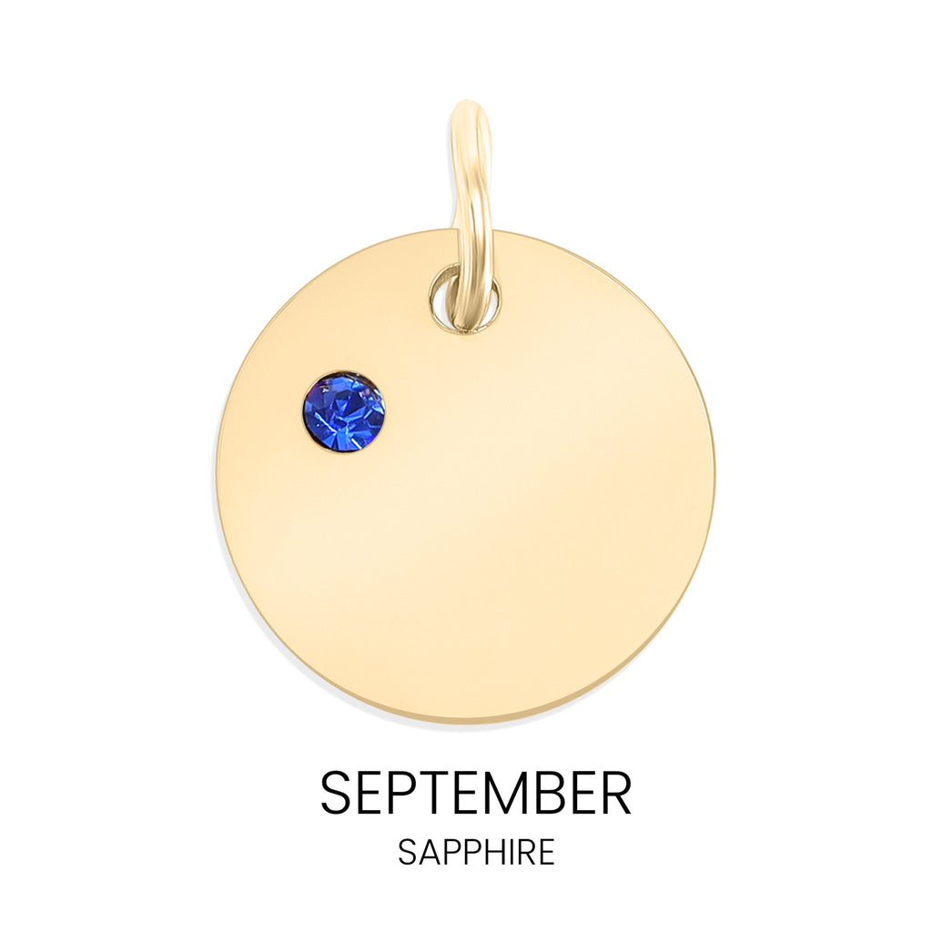 Birthstone Circle Charm - Durable Stainless Steel Pendant | Gold Plated CZ Jewelry
