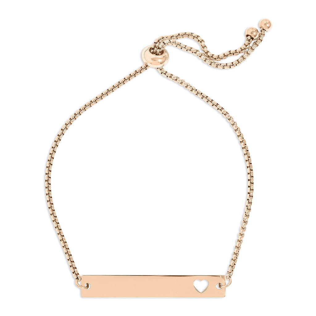 PVD Stainless Steel Flat Adjustable Heart Cutout Blank Bar Bracelet 