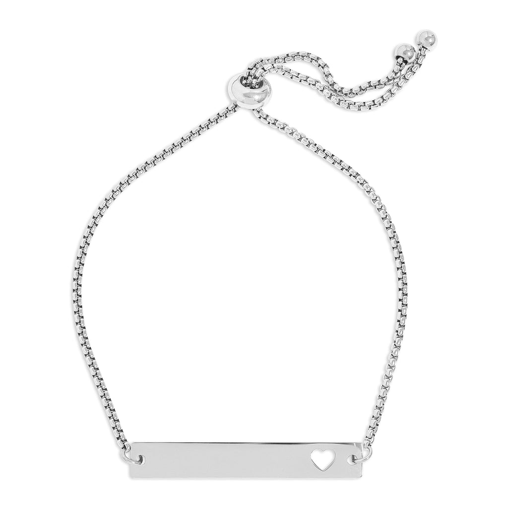 PVD Stainless Steel Flat Adjustable Heart Cutout Blank Bar Bracelet 
