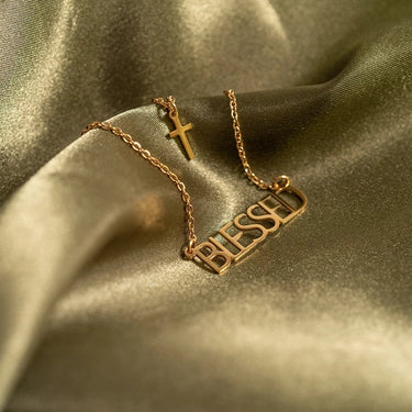 18K Gold PVD Stainless Steel "Blessed" Layered Cross Charm Necklace