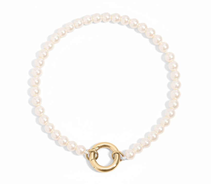 Glass Pearl Bracelet with Charm Keeper