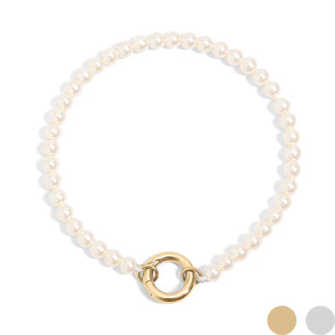 18K Gold PVD Stainless Steel Glass Pearl Charm Keeper Bracelet