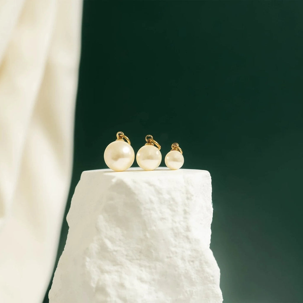 Glass Pearl Charms – Durable 8mm Hypoallergenic Jewelry With Gold Hoop Accent