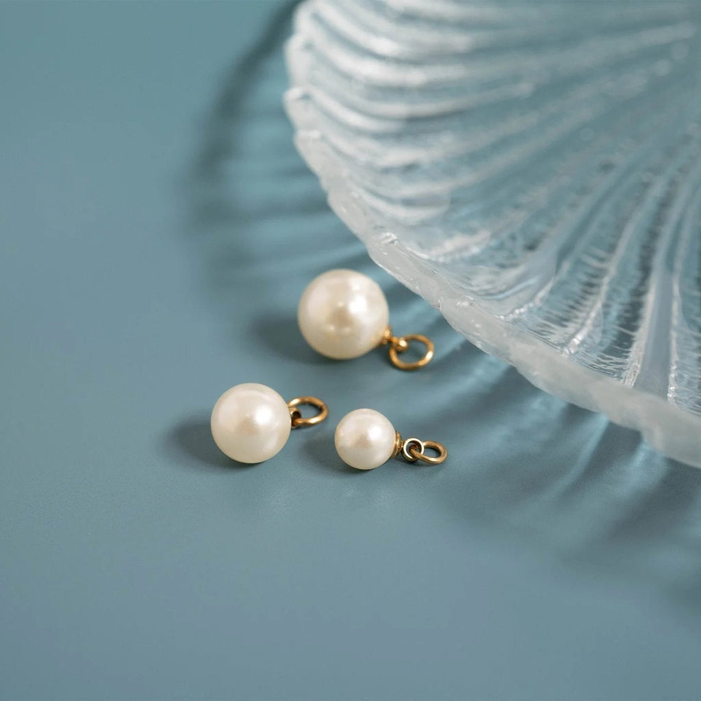 Glass Pearl Charms – Durable 8mm Hypoallergenic Jewelry With Gold Hoop Accent